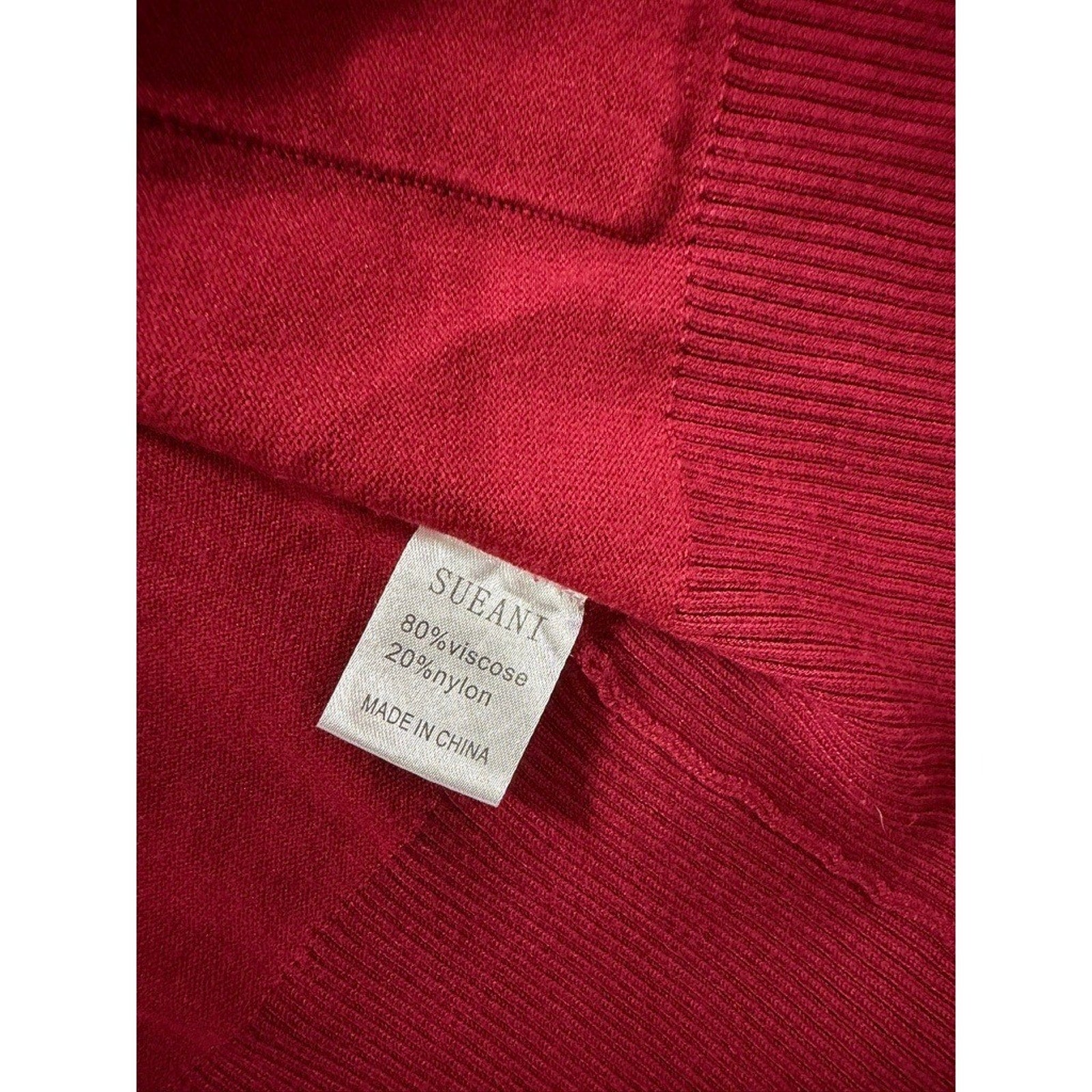 Sueani Womens Red Open Front Cardigan Ribbed Knit Pocket Sweater Large Office