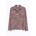S-Twelve Geometric Print Button Down Blouse Retro Mod Top Large Chic Artsy Bold