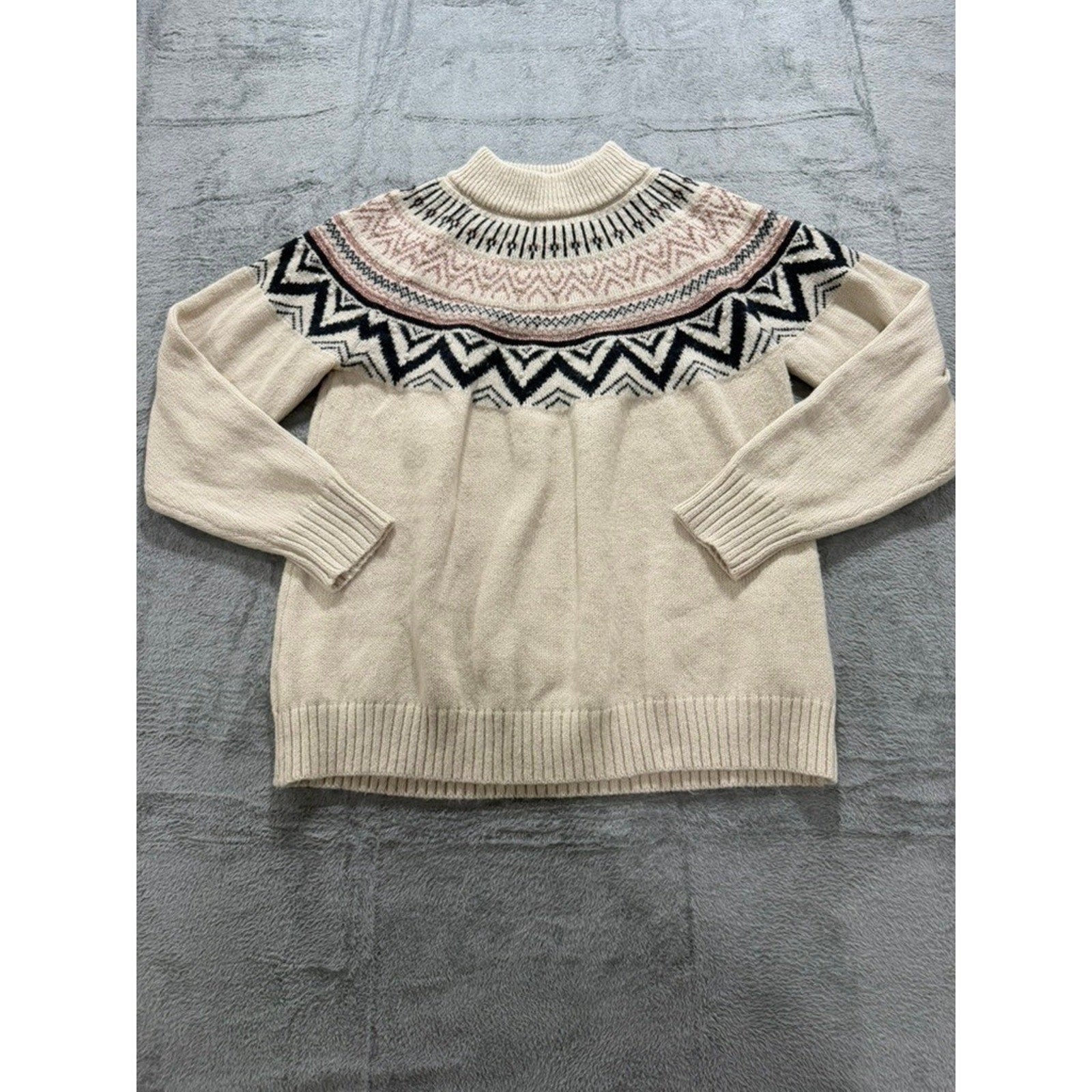 Maurices Fair Isle Mock Neck Sweater Womens XXL Cream Nordic Cozy Pullover