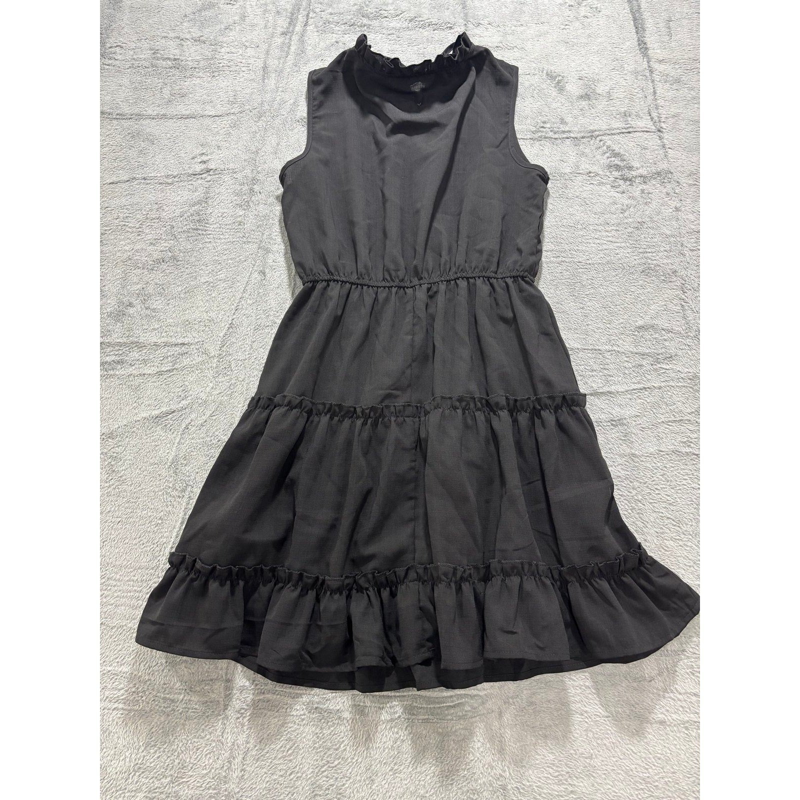 SHEIN M Black Tiered Mini Dress Womens Boho Casual Sleeveless Ruffle Neck
