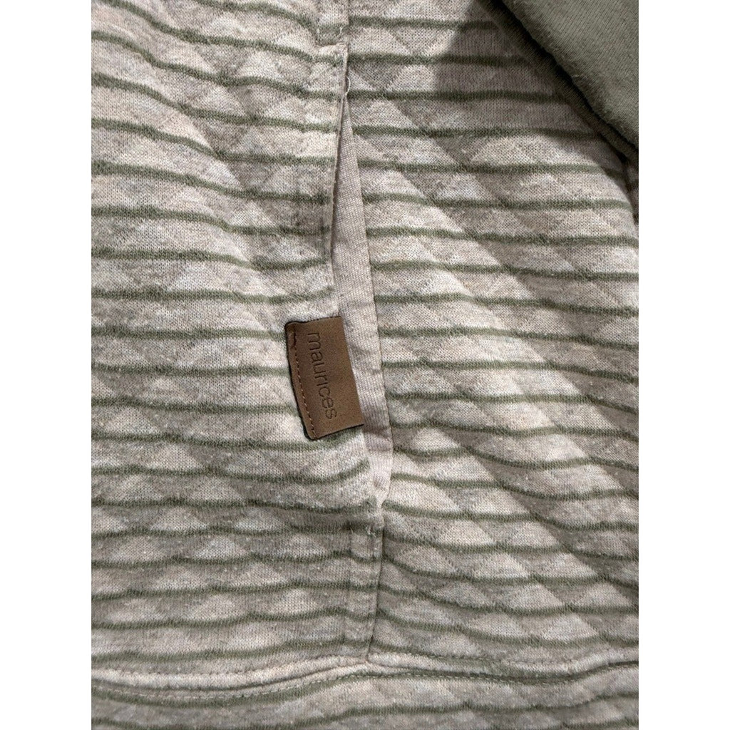 Maurices Womens Quilted Quarter Zip Pullover Sage Green Striped Size L Pocket