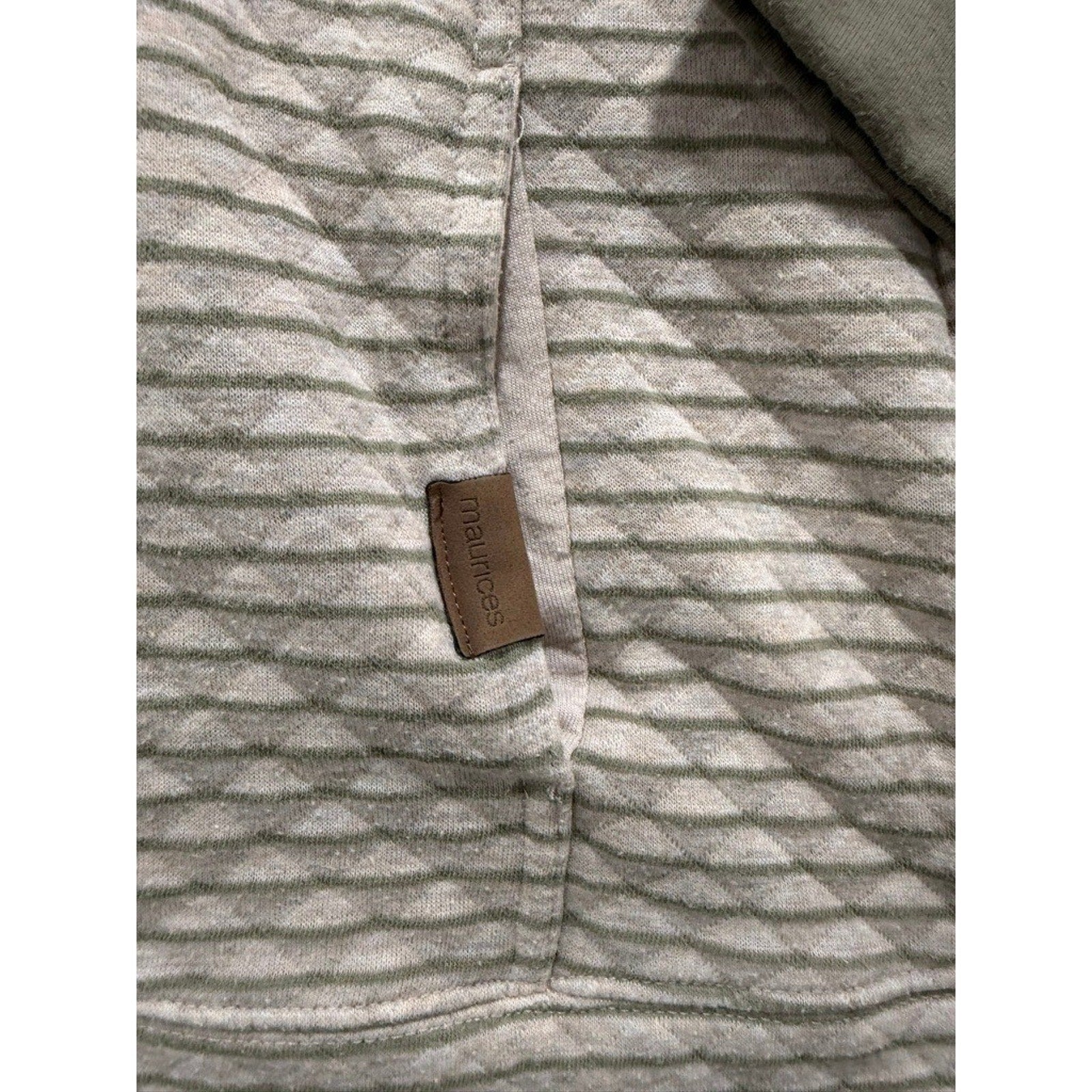 Maurices Womens Quilted Quarter Zip Pullover Sage Green Striped Size L Pocket