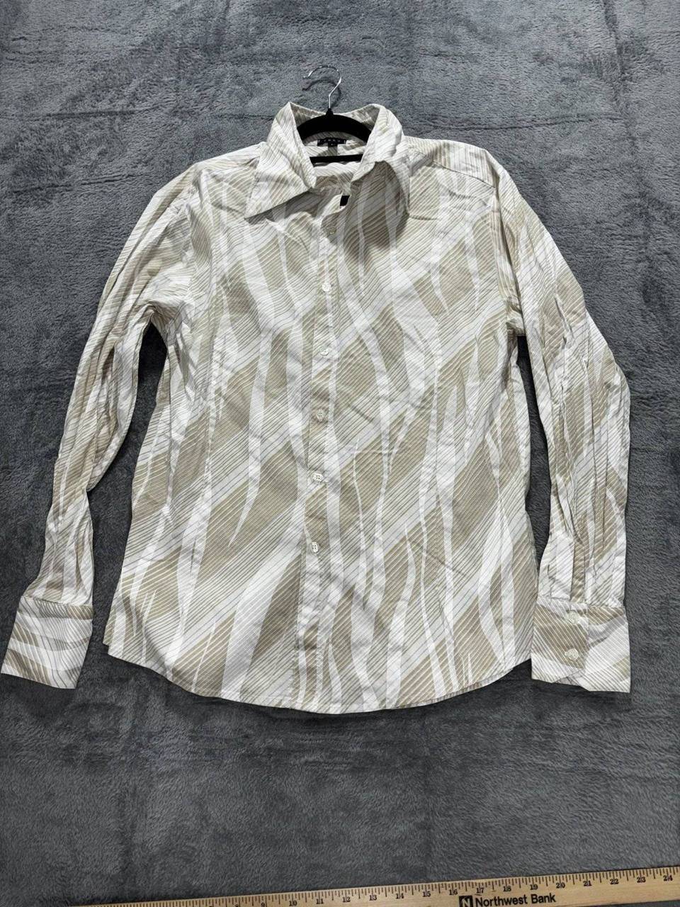 Toku Men's Tan White Print Dress Shirt Size L, photo 2 of 9
