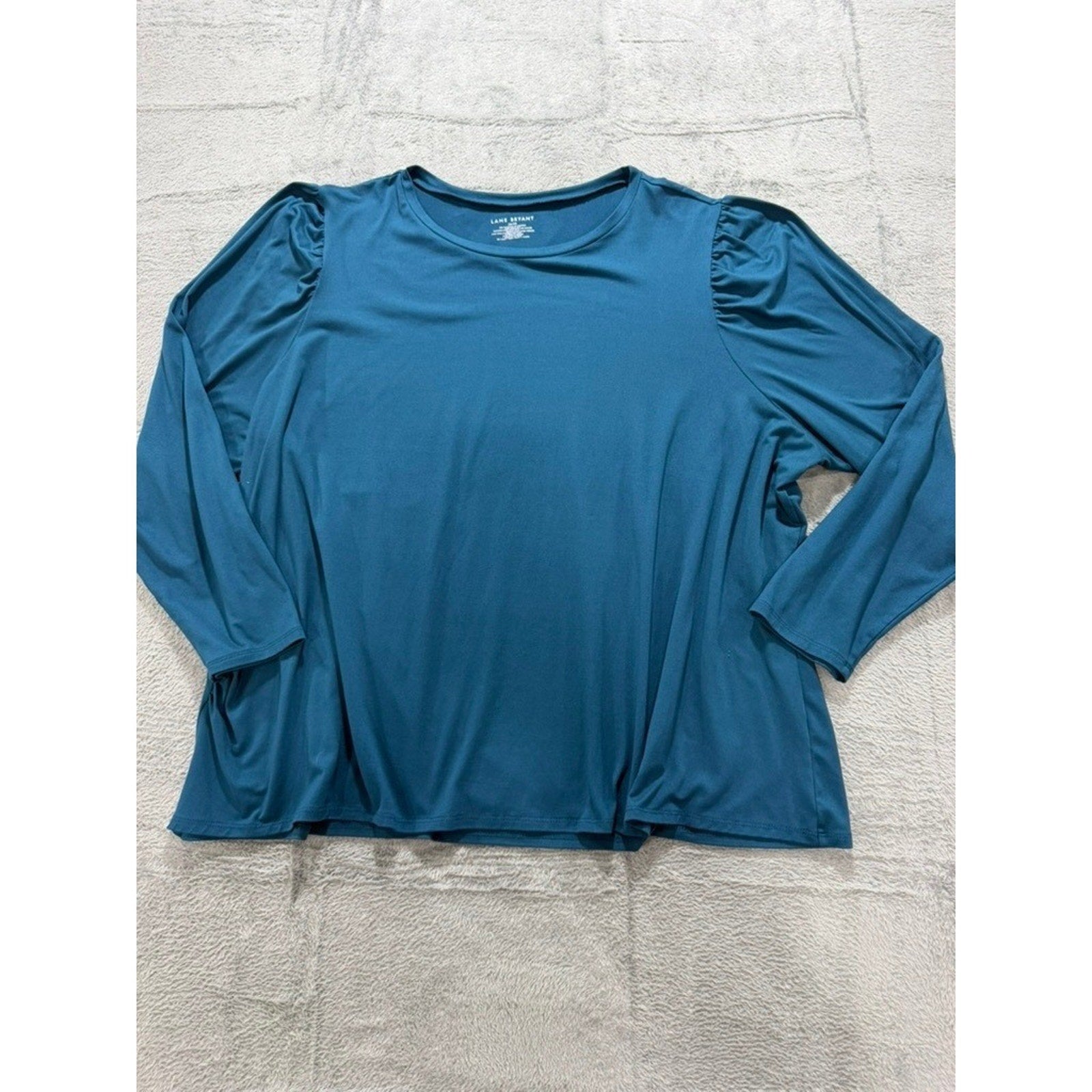 Lane Bryant Teal Blue Puff Shoulder Long Sleeve Top Plus Size 26/28 Round Neck