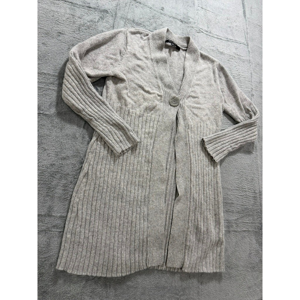 Coupé Collection Cardigan Sweater Womens M Gray Ribbed Longline Button Front