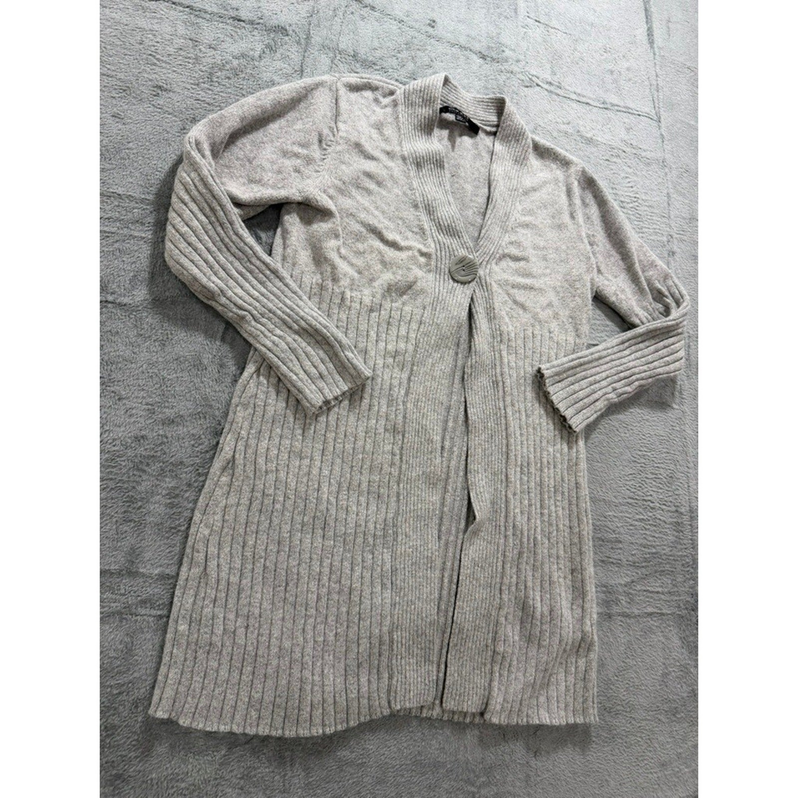 Coupé Collection Cardigan Sweater Womens M Gray Ribbed Longline Button Front