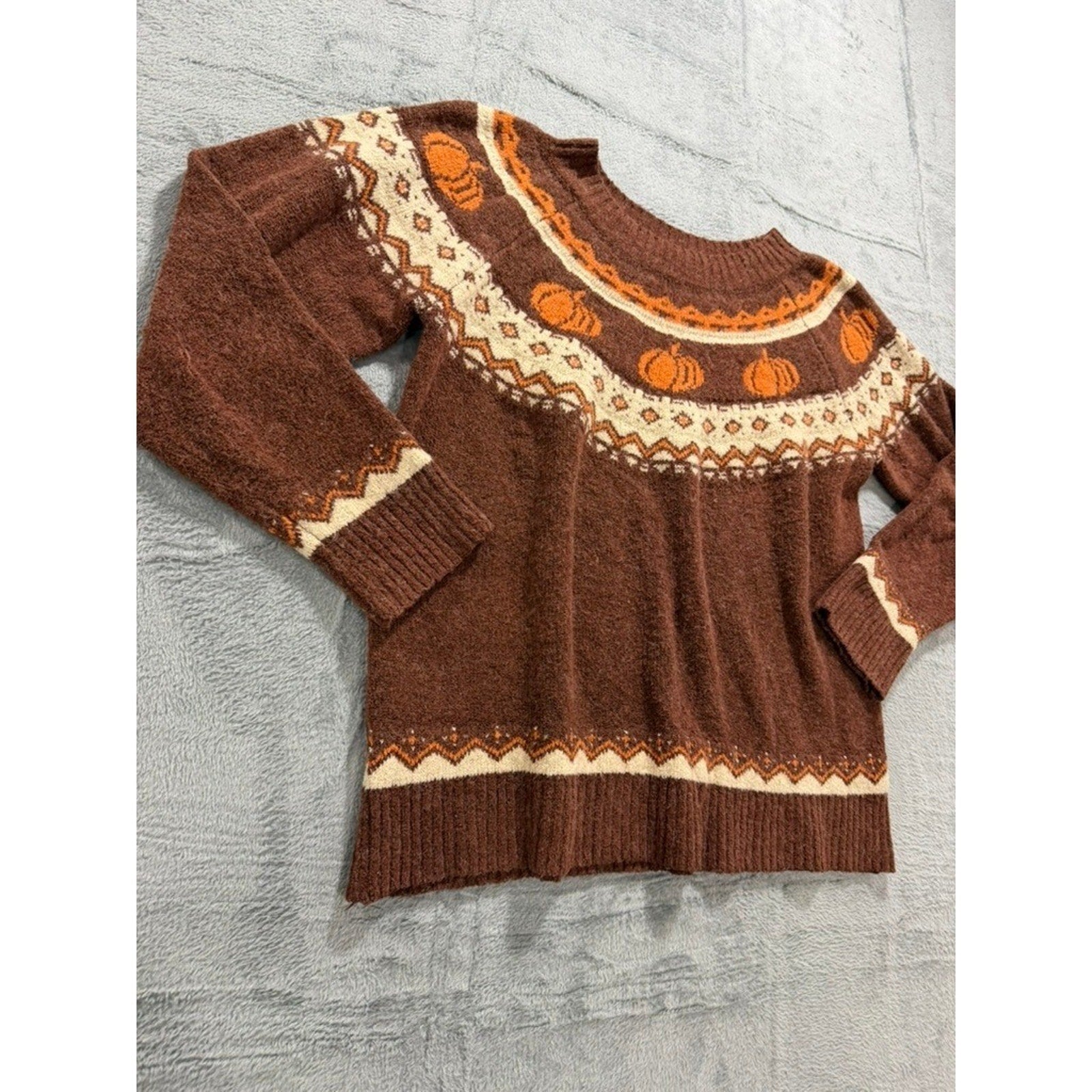 Maurices Womens XXL Plus Pumpkin Fair Isle Knit Sweater Brown Fall Halloween
