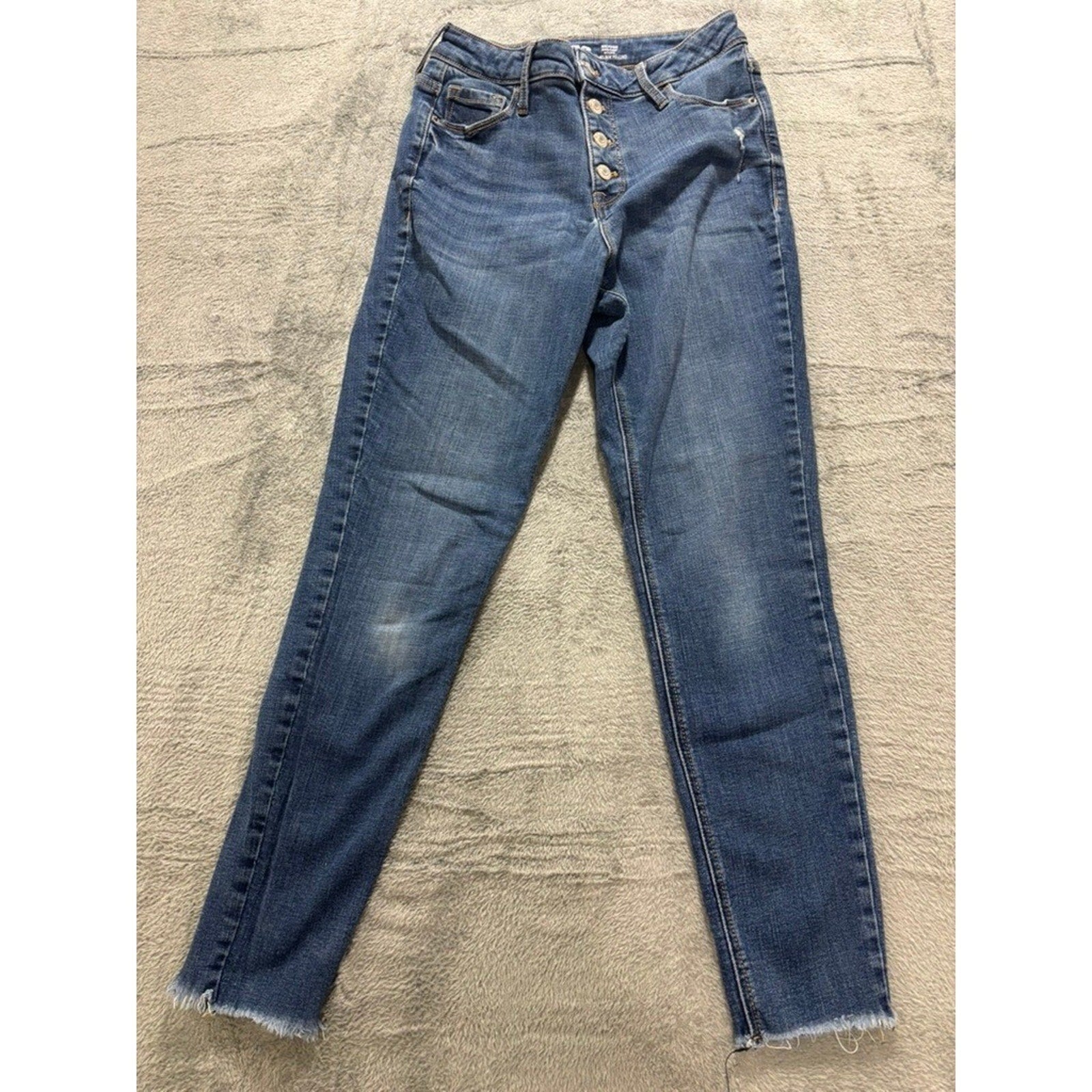 Old Navy Rockstar Super Skinny High Rise Button Fly Womens 6 Jeans Raw Hem Wash