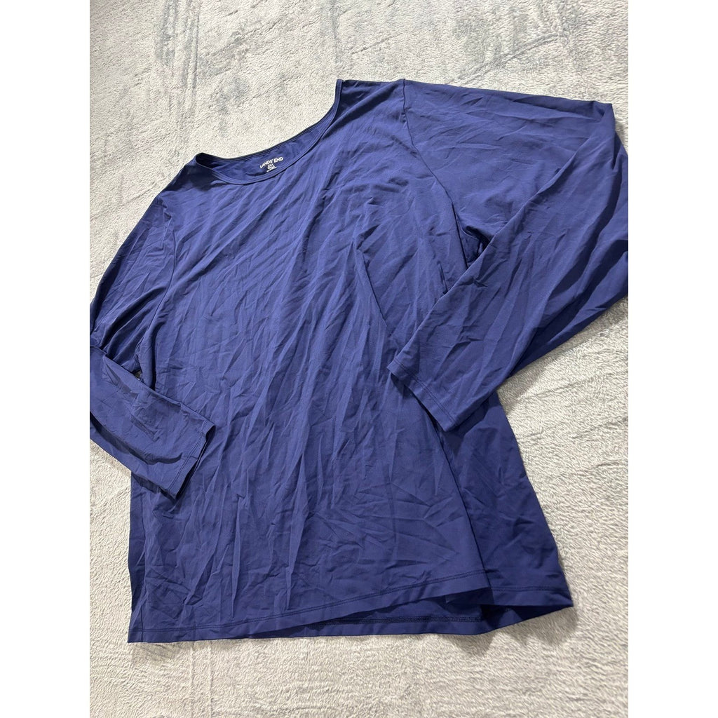 Lands' End Women 2X Navy Blue Long Sleeve Crewneck Top Casual Plus Sz Athleisure