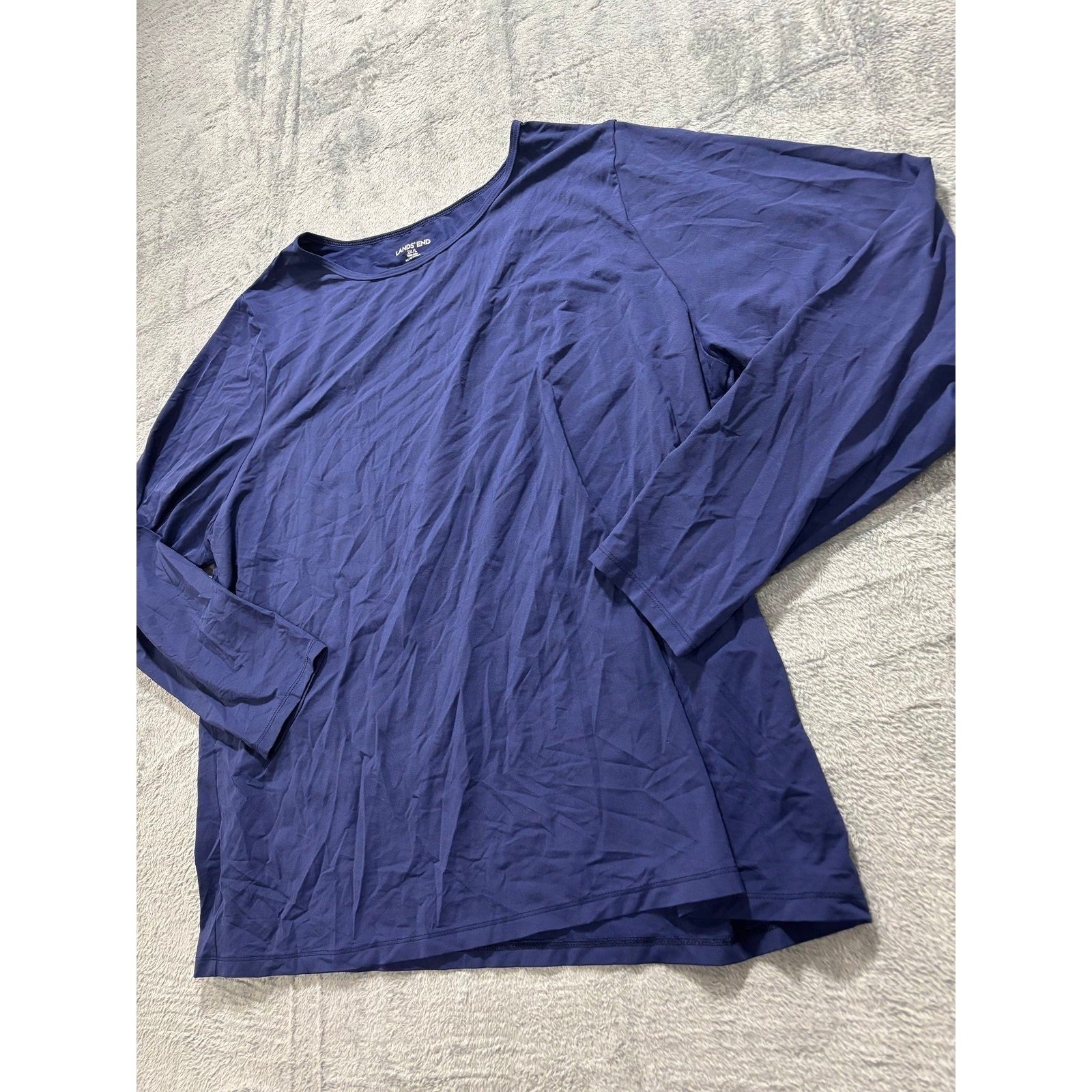 Lands' End Women 2X Navy Blue Long Sleeve Crewneck Top Casual Plus Sz Athleisure