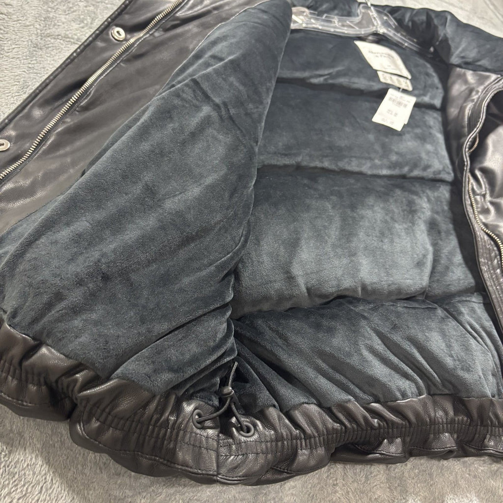 Abercrombie & Fitch XL Black Womens Vegan Leather Puffer Vest Moto Street Chic