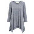 Chicos Top Womens 2 Blue Marled Knit Tunic Asymmetrical Hem Button Side