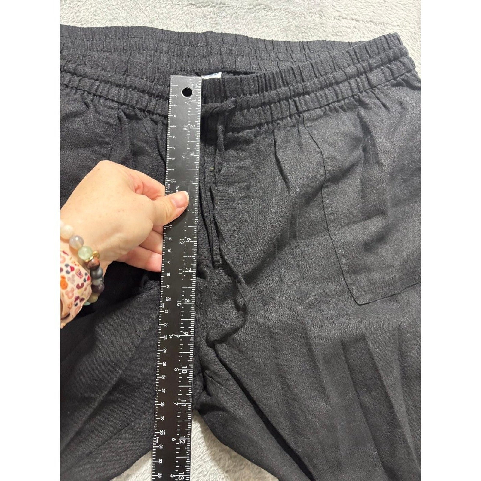 Old Navy L Tall Black Womens Linen Blend Pants Casual Boho Cozy Wide Leg