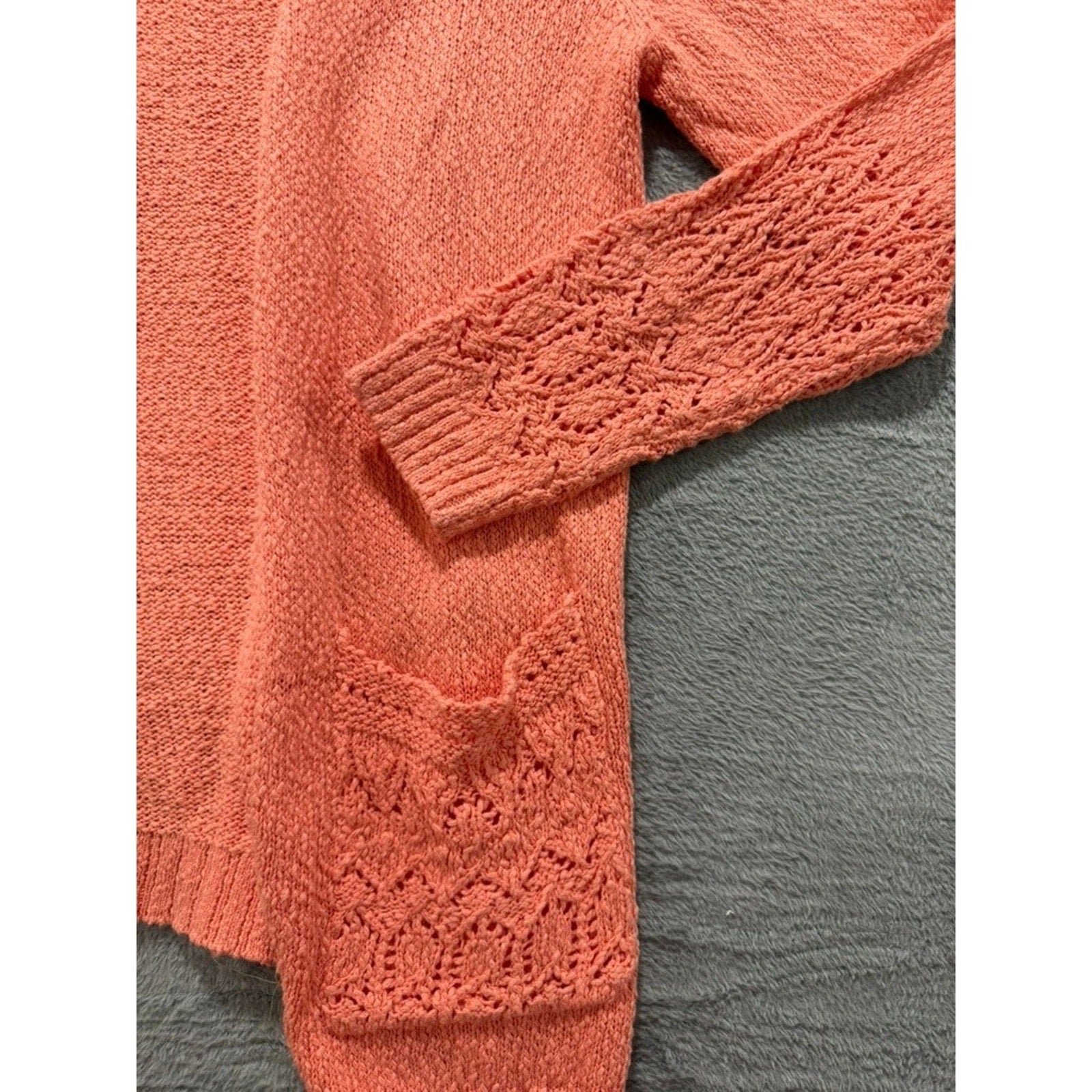 Bridgehampton Isaac Mizrahi Live Women Coral Pink Crochet Pointelle Cardigan L