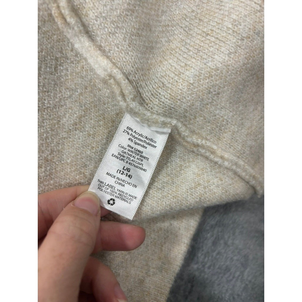 Time and Tru Womens Plaid Open Front Cardigan Sweater Oatmeal White L 12-14