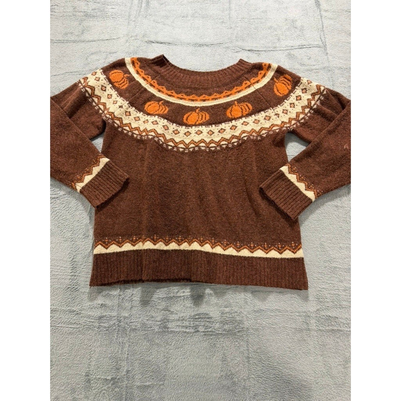 Maurices Womens XXL Plus Pumpkin Fair Isle Knit Sweater Brown Fall Halloween