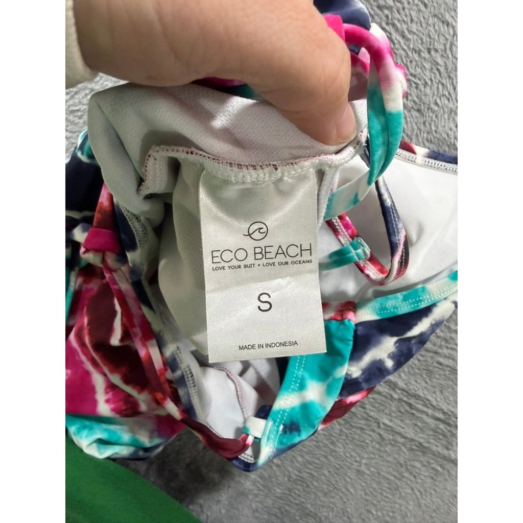 Women Tie Dye One Piece Swimsuit Pink Blue White Strappy Back Athletic
