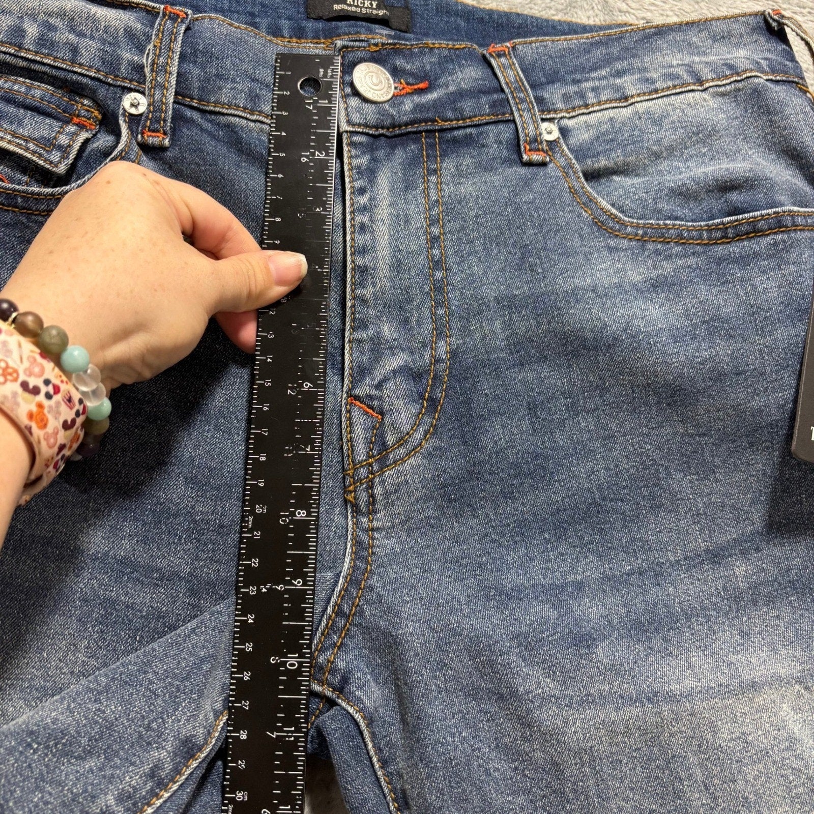 True Religion Ricky Mens 34x34 Blue Relaxed Straight Jeans Flap Pocket Denim Y2K
