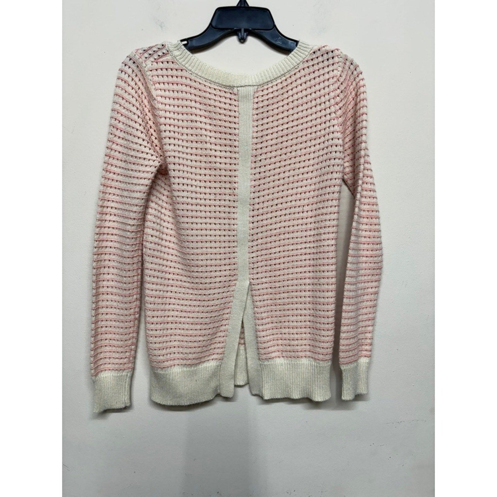 Chico's Womens Small Striped Knit Sweater Cream Pink Long Sleeve Casual Pullover