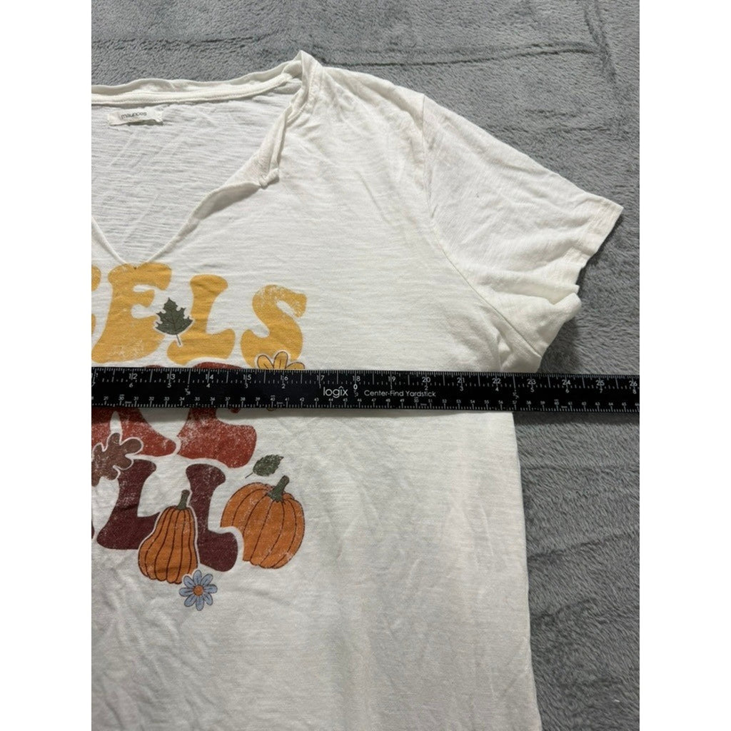 Maurices Womens XXL White Feels Like Fall Pumpkin Graphic Split Neck T-Shirt