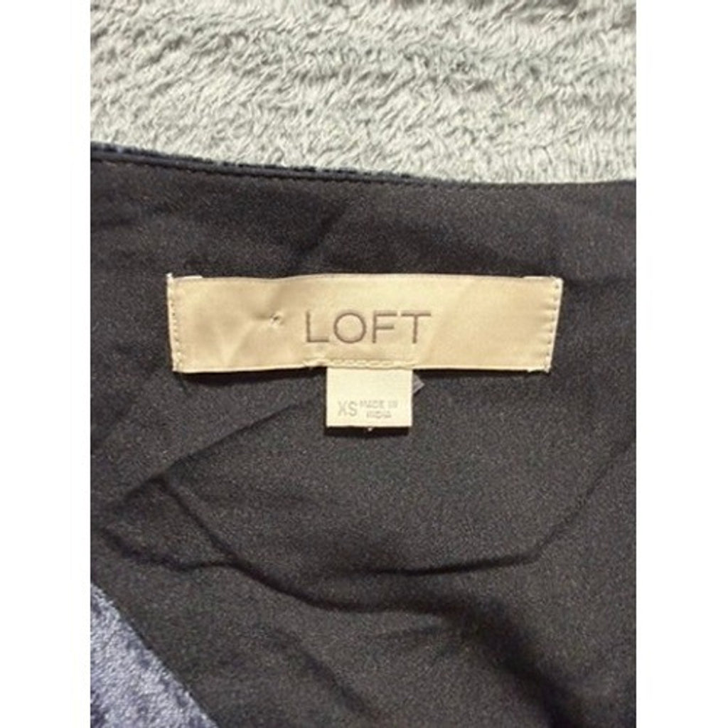 LOFT Womens Velvet Lace Striped Camisole Top Navy Black Silver XS V-Neck Strap