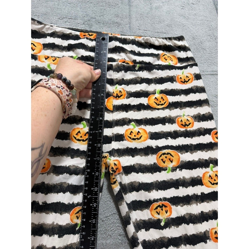 LuLaRoe Womens Halloween Leggings TC Black White Stripe Pumpkin Jack-O-Lantern