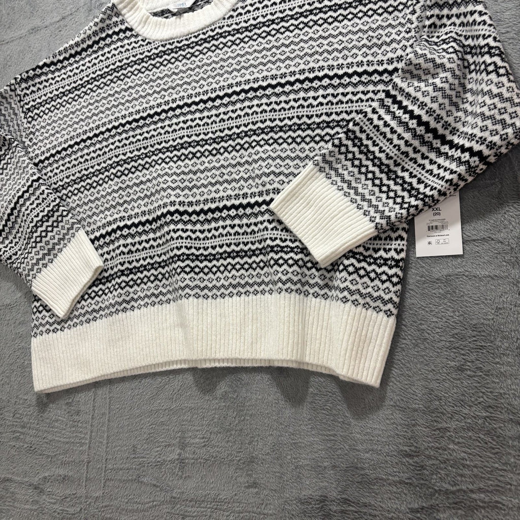 Time and Tru Womens XXL White Black Fair Isle Sweater Cozy Winter Nordic Plus
