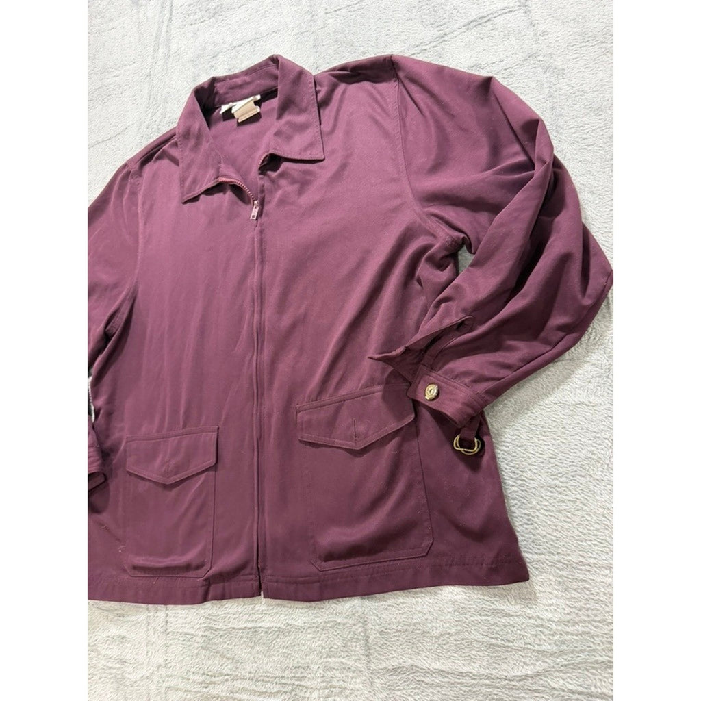 Koret Petites Womens Plum Purple Full Zip Utility Jacket Collared Flap Pockets L