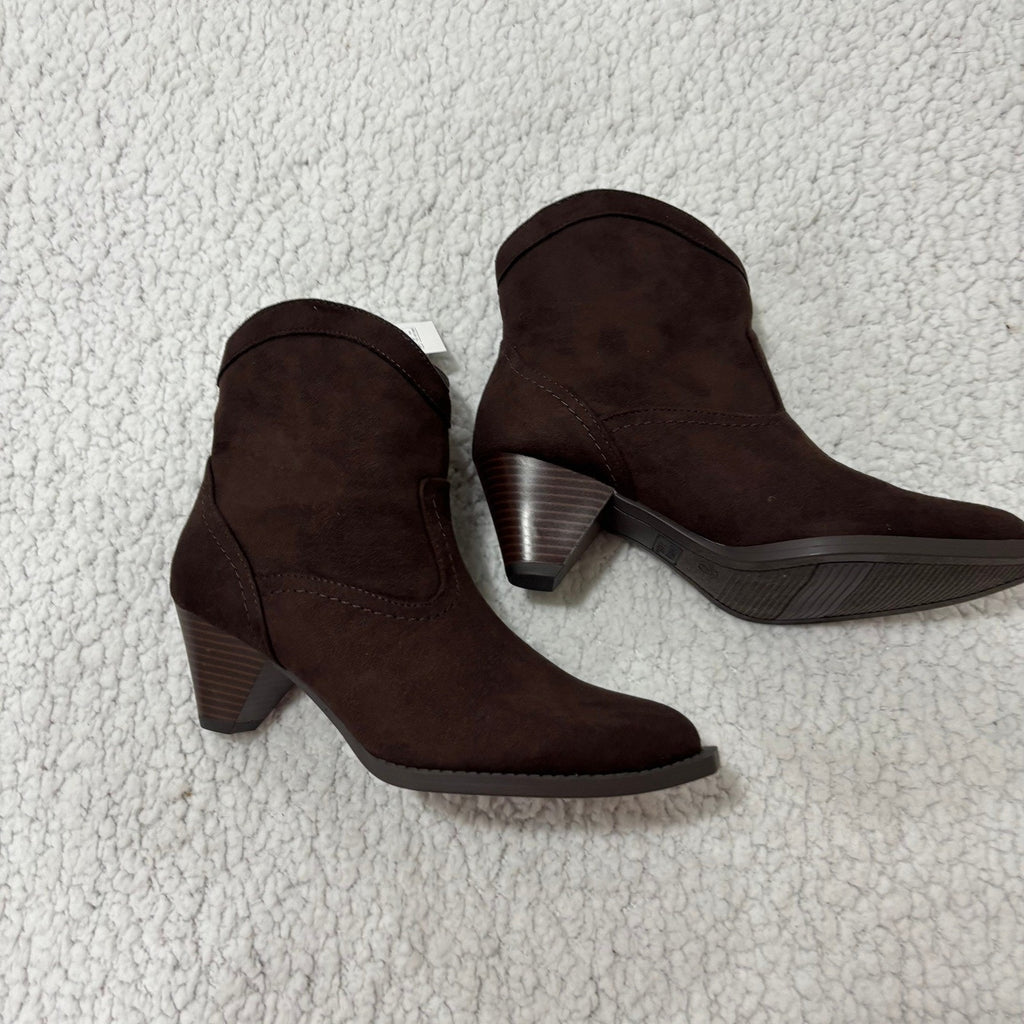 Time and Tru Womens 7 Brown Western Ankle Booties Block Heel Boho Cowgirl Boots