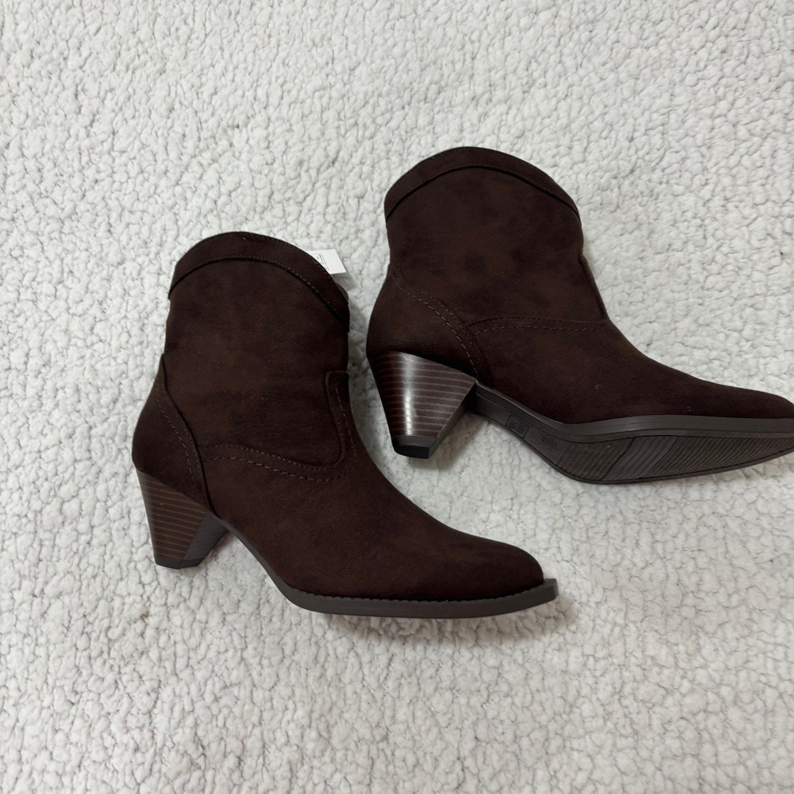 Time and Tru Womens 7 Brown Western Ankle Booties Block Heel Boho Cowgirl Boots