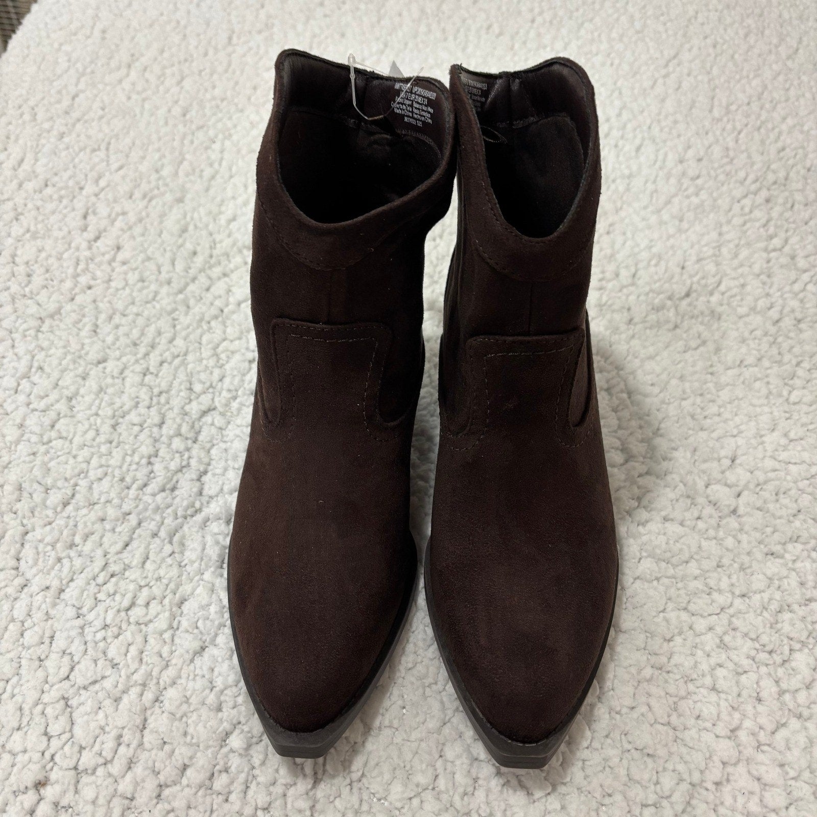 Time and Tru Womens 7 Brown Western Ankle Booties Block Heel Boho Cowgirl Boots