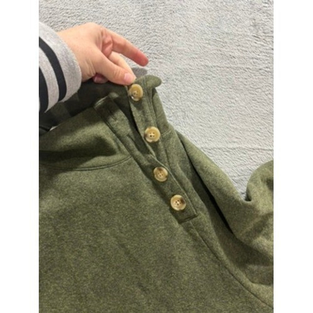 J.Crew Womens Olive Green Fleece Asymmetrical Button Funnel Neck Pullover XL