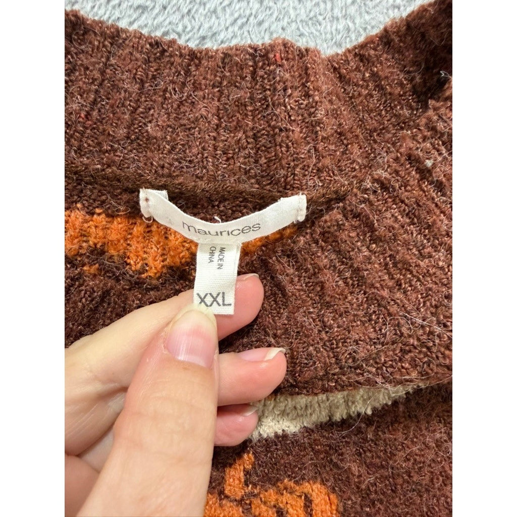 Maurices Womens XXL Plus Pumpkin Fair Isle Knit Sweater Brown Fall Halloween