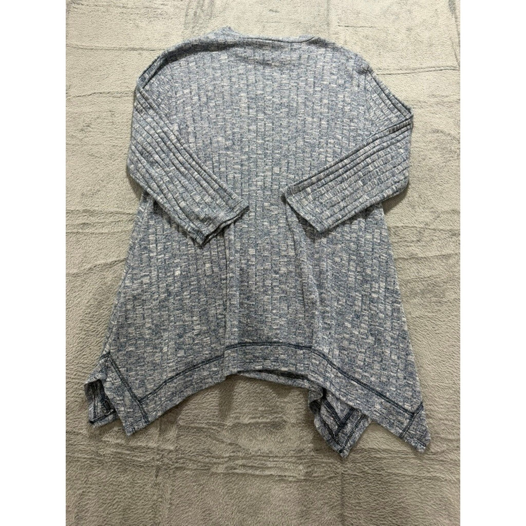 Chicos Top Womens 2 Blue Marled Knit Tunic Asymmetrical Hem Button Side