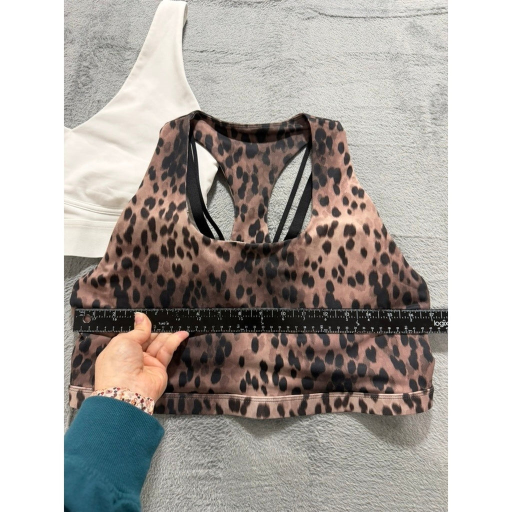 Fabletics Sports Bra Bundle Womens XXL White Leopard Print Racerback Strappy 2pc