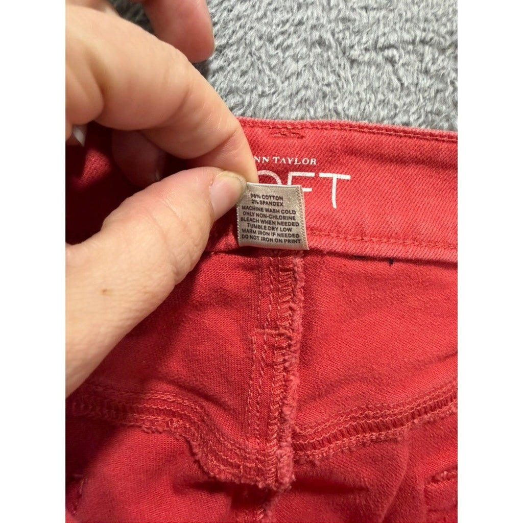 Ann Taylor LOFT Curvy Skinny Ankle Pants Coral Red Size 16 Zipper Hem Stretch