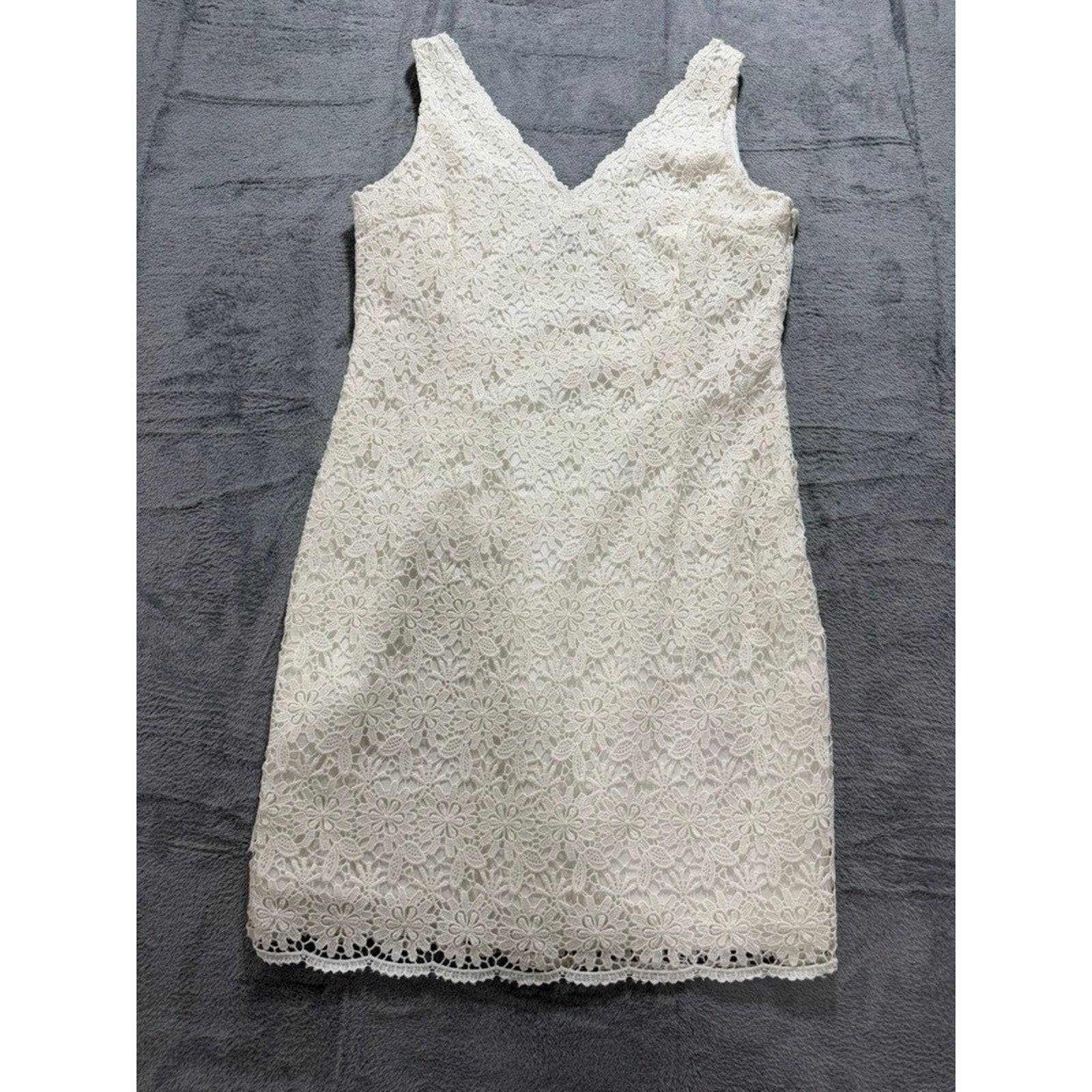 Ann Taylor Women Ivory White Floral Crochet Lace V-Neck Sleeveless Dress 14