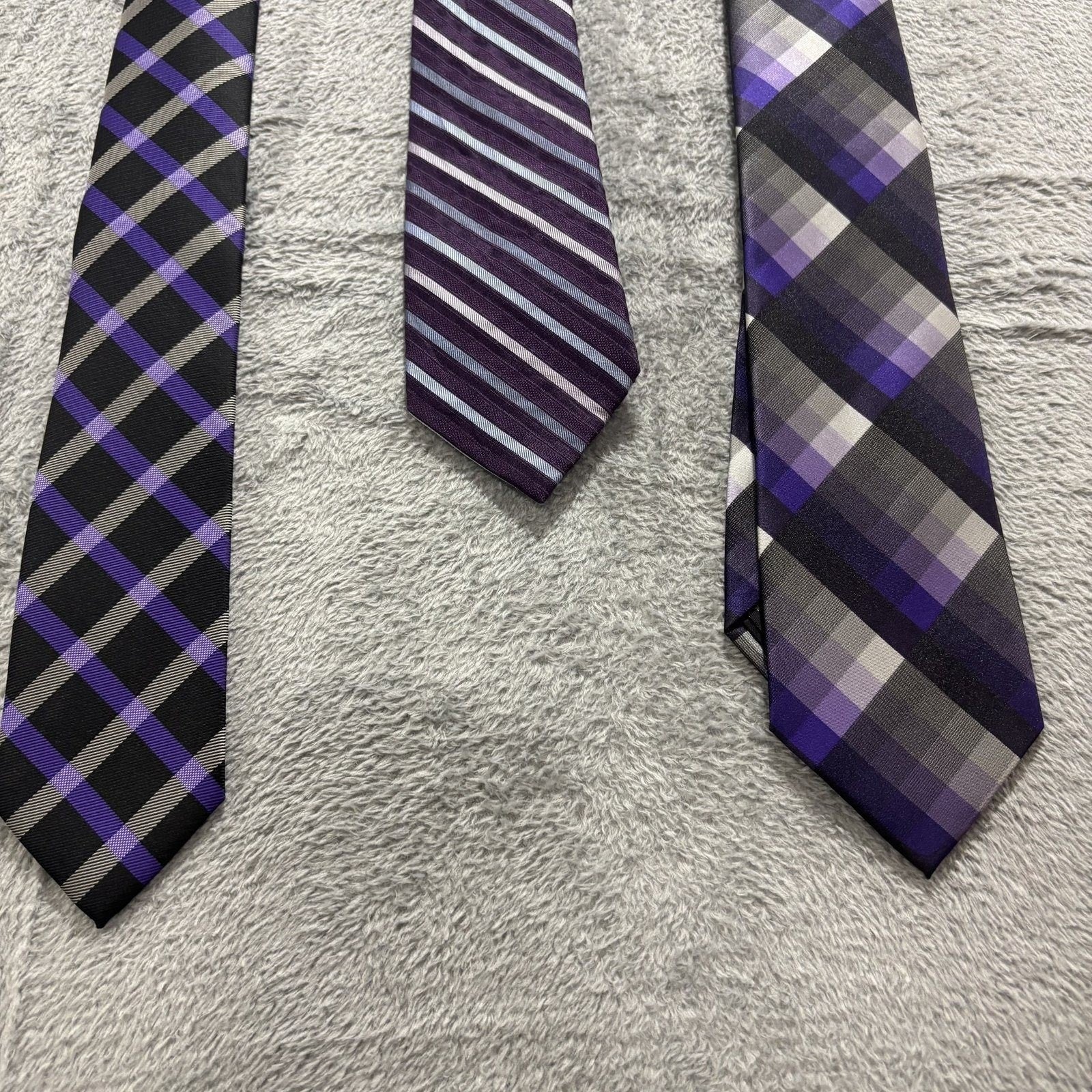 Calvin Klein Billy London John Henry OS Purple Black Necktie Lot 3 Vintage Pro