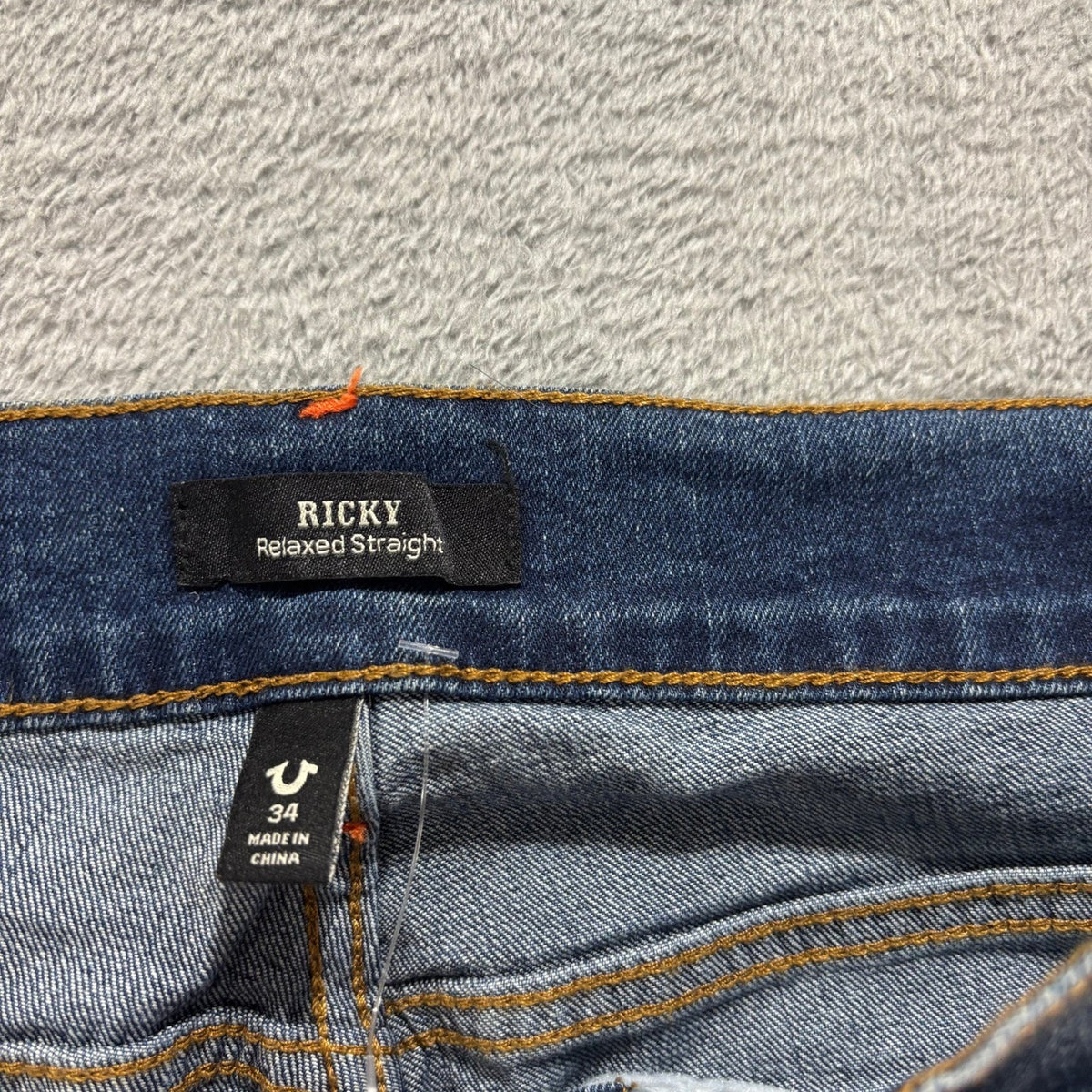 True Religion Ricky Mens 34x34 Blue Relaxed Straight Jeans Flap Pocket Denim Y2K