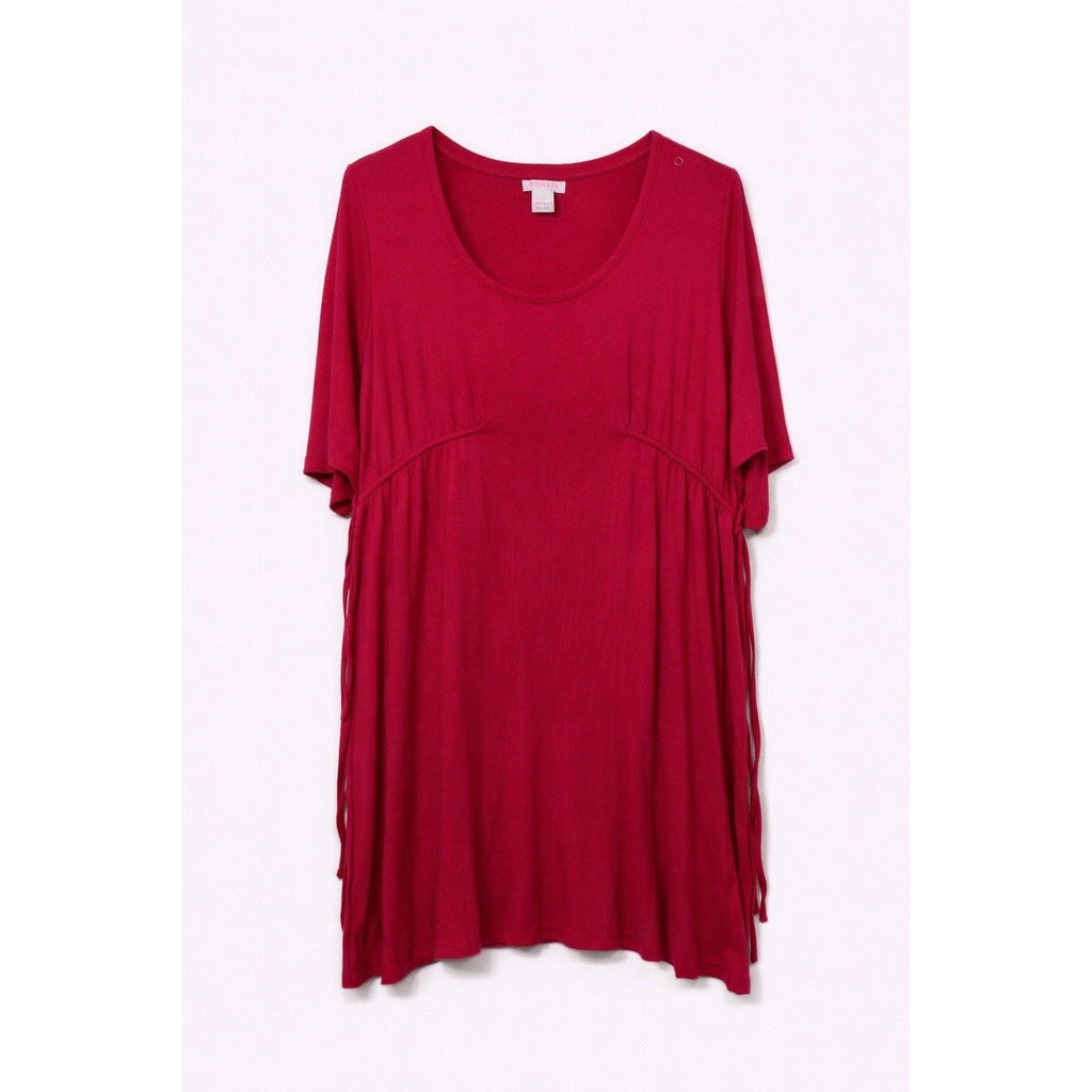Motherhood Maternity L Red Tunic Top Flowy Babydoll Boho Lagenlook Chic Casual