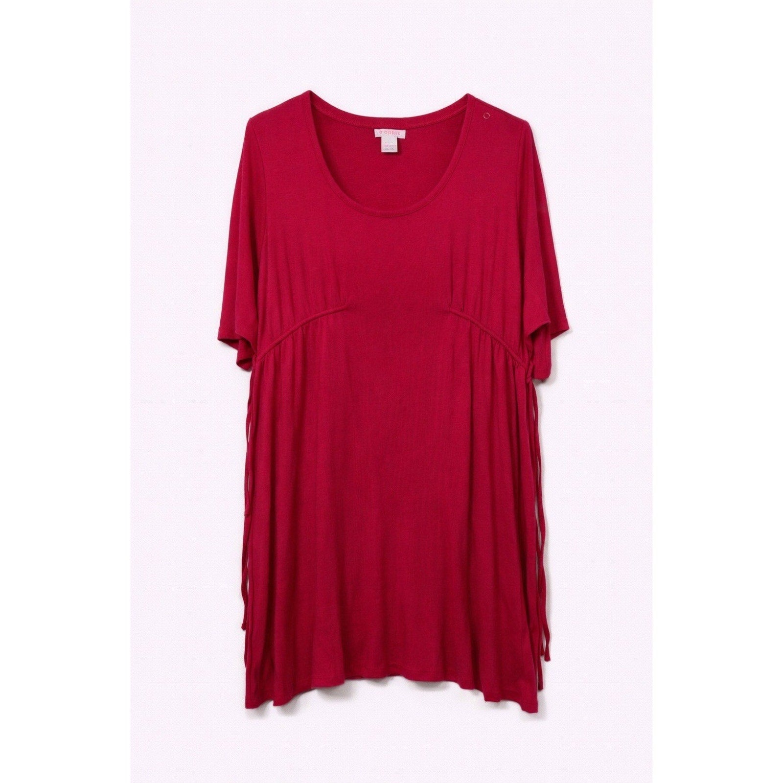Motherhood Maternity L Red Tunic Top Flowy Babydoll Boho Lagenlook Chic Casual