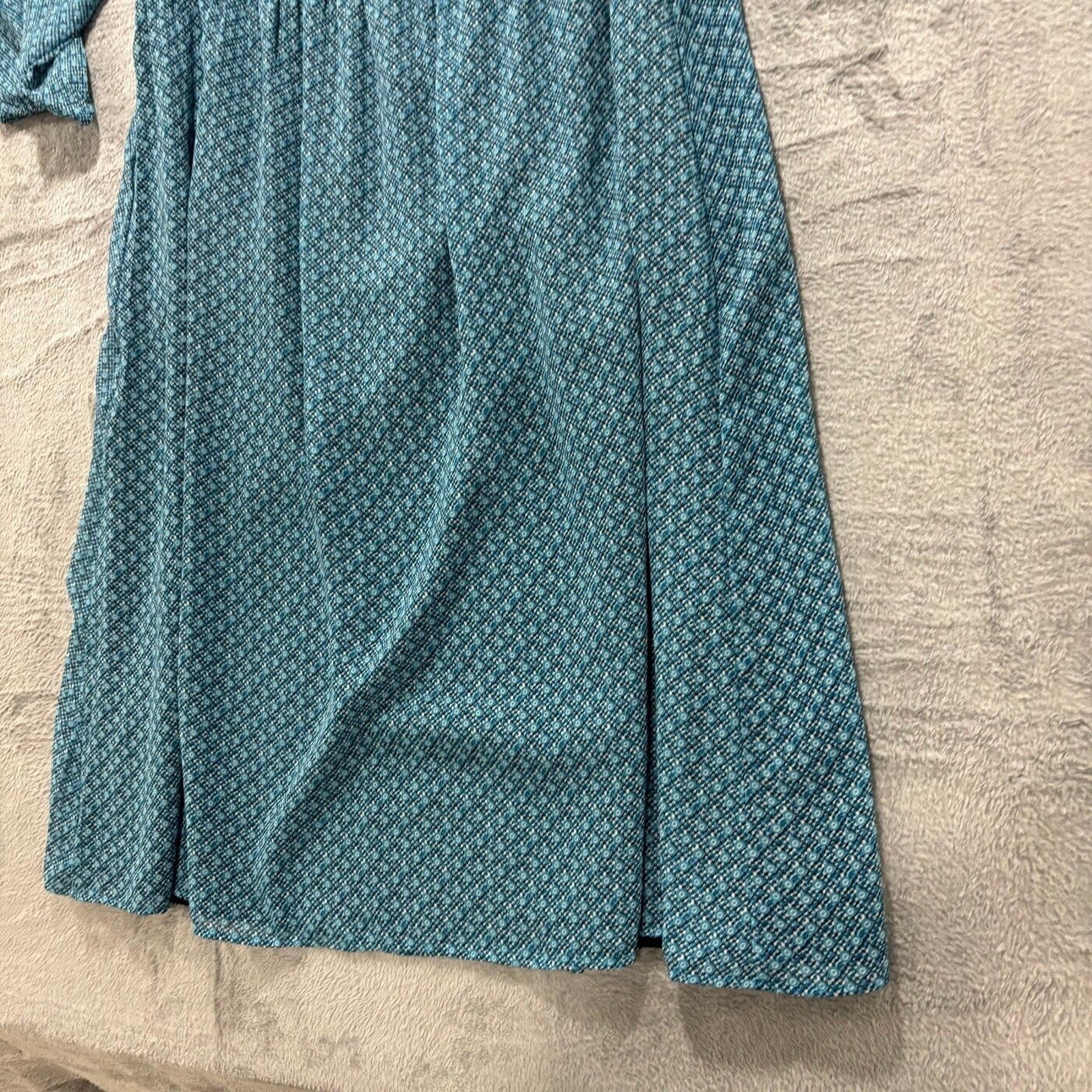 LOFT Womens XL Blue Geometric Print Ruffle Neck Midi Dress Casual Boho Preppy
