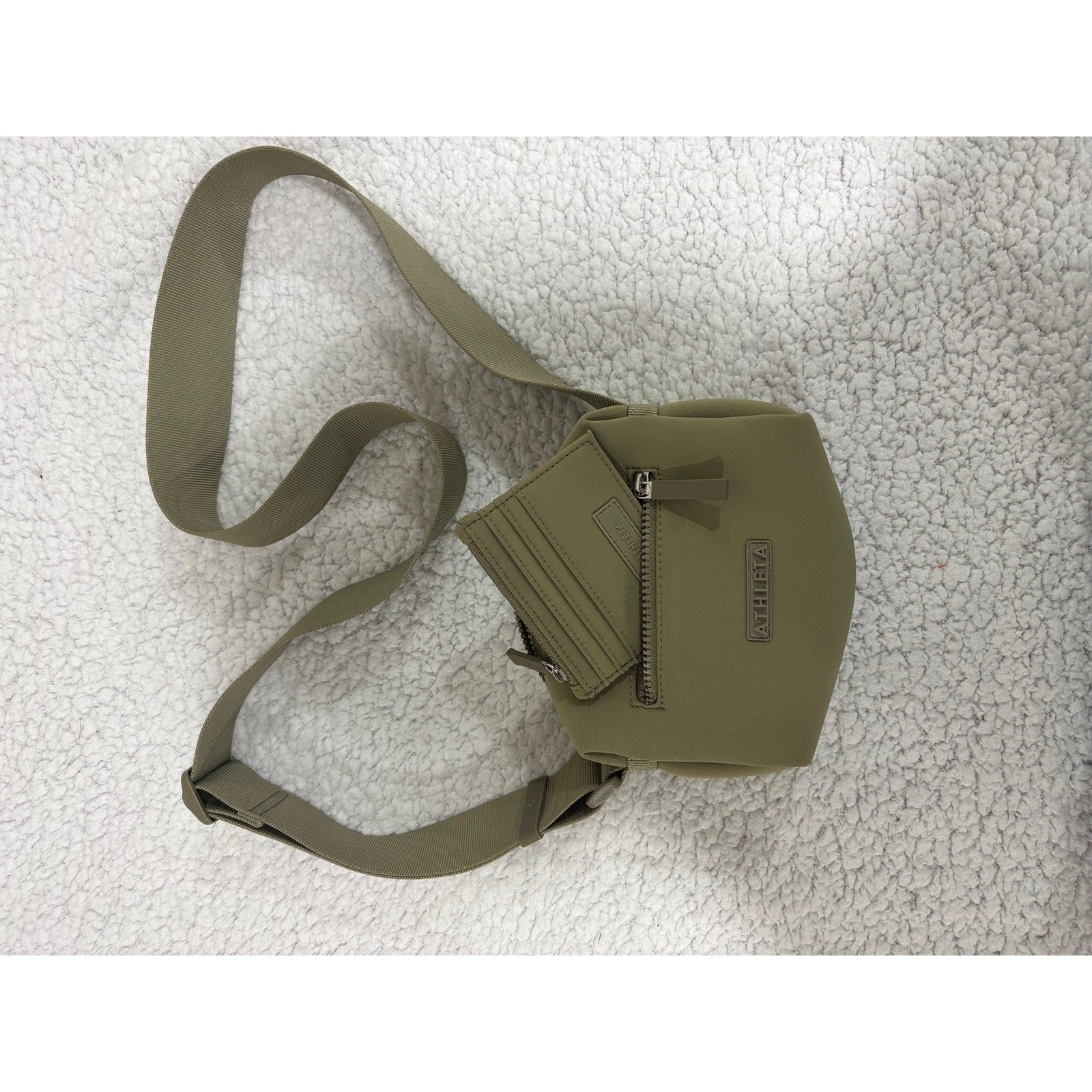 Athleta Olive Green Neoprene Crossbody Belt Bag Sling Fanny Pack Adjustable Hike