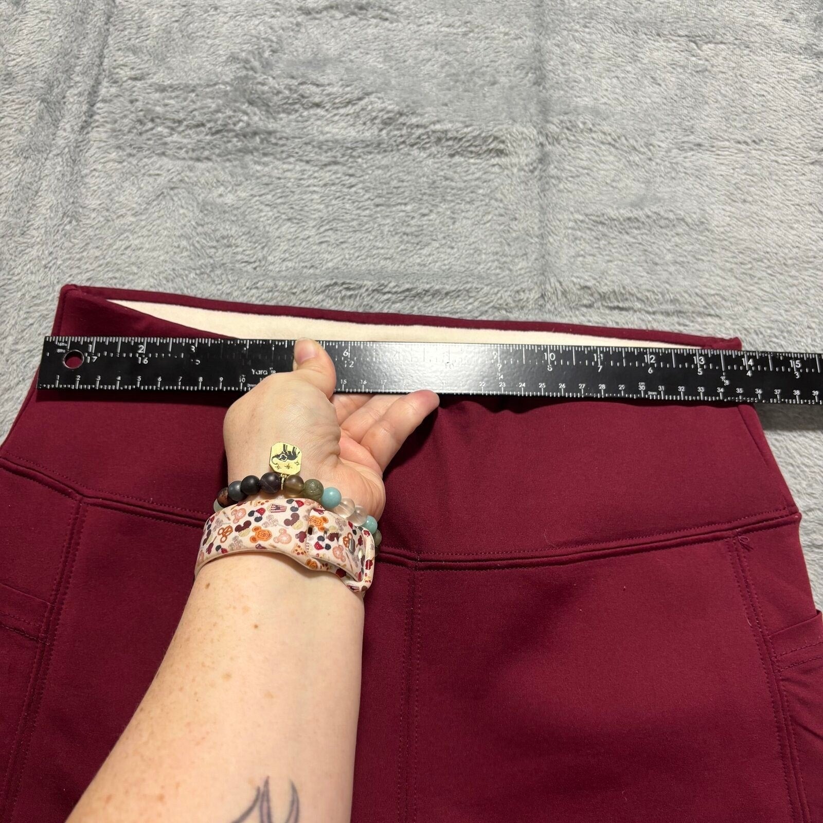 Womens L Burgundy Fleece Lined Leggings Pockets Athleisure Casual