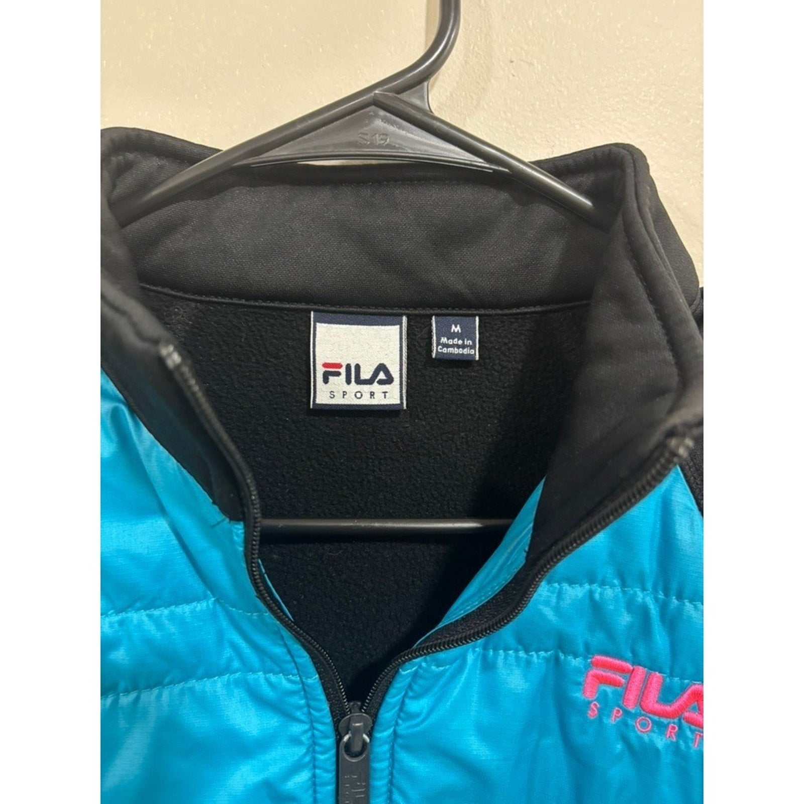 Fila Sport Teal Black Quilted Athletic Jacket Zip Up Womens M Athleisure Light