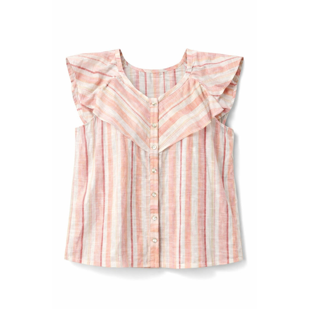 French Laundry Blouse Womens L Pink Stripe Flutter Sleeve Button Front Top