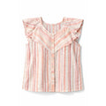 French Laundry Blouse Womens L Pink Stripe Flutter Sleeve Button Front Top