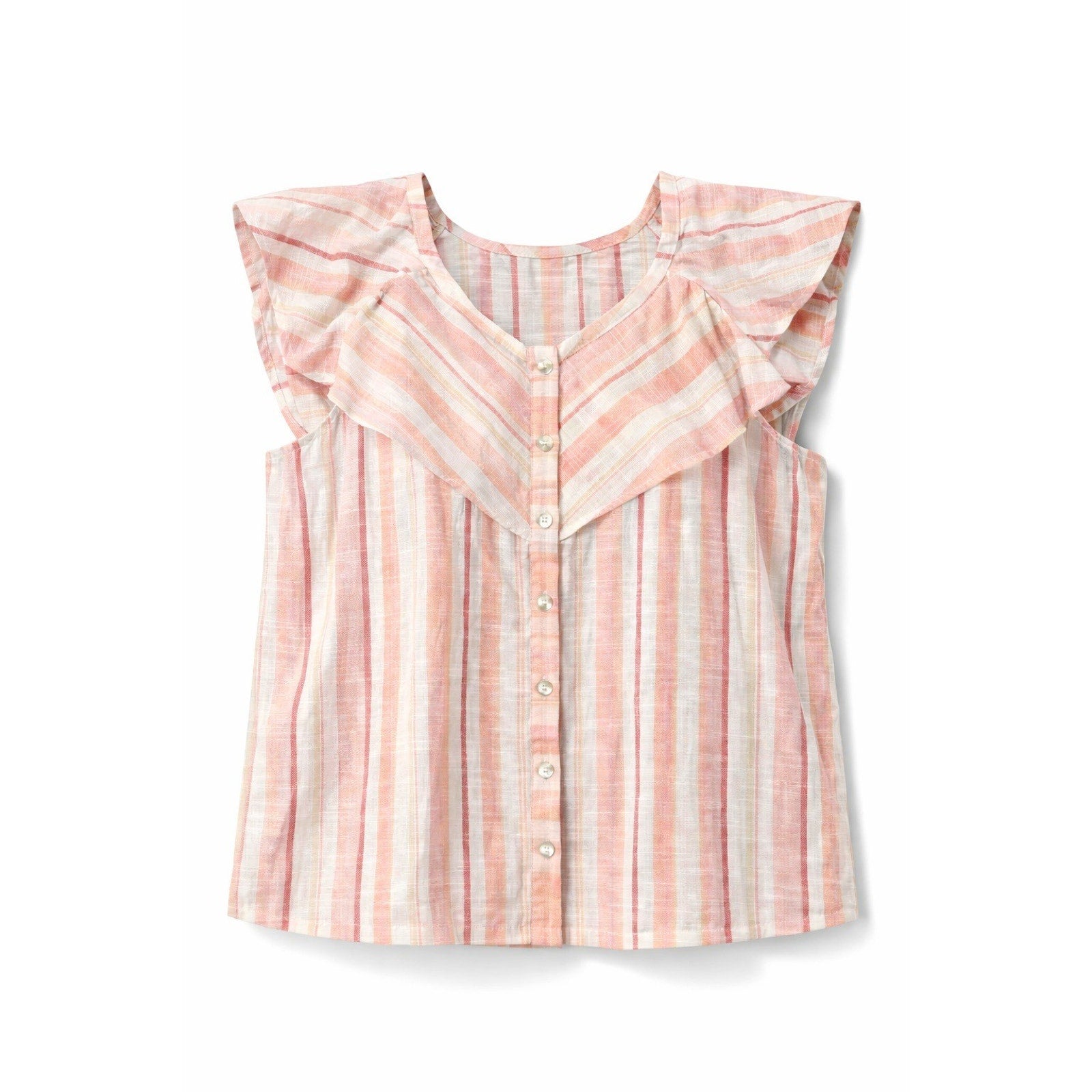 French Laundry Blouse Womens L Pink Stripe Flutter Sleeve Button Front Top