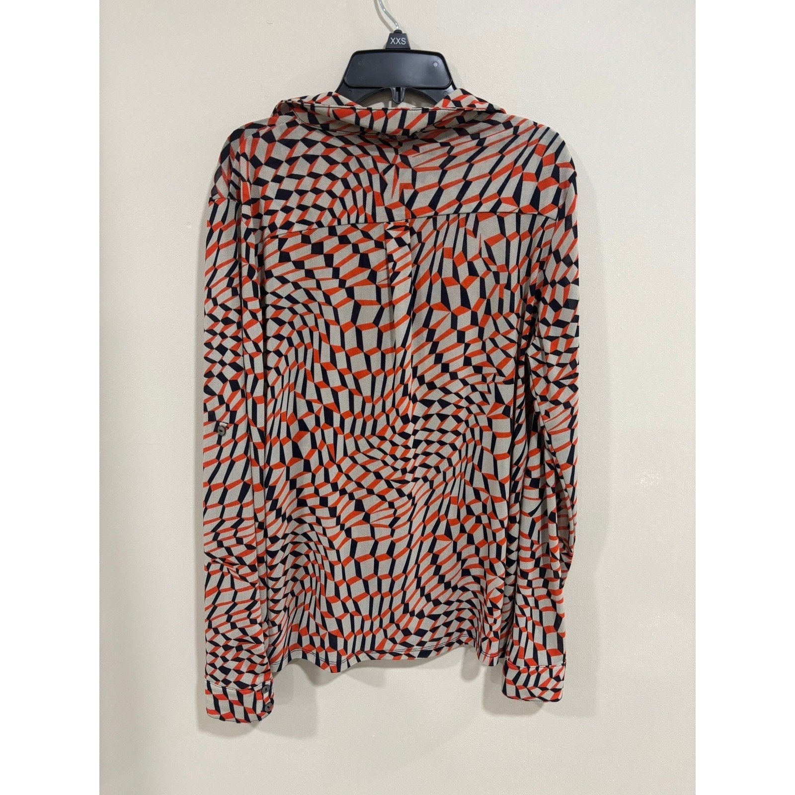 S-Twelve Geometric Print Button Down Blouse Retro Mod Top Large Chic Artsy Bold