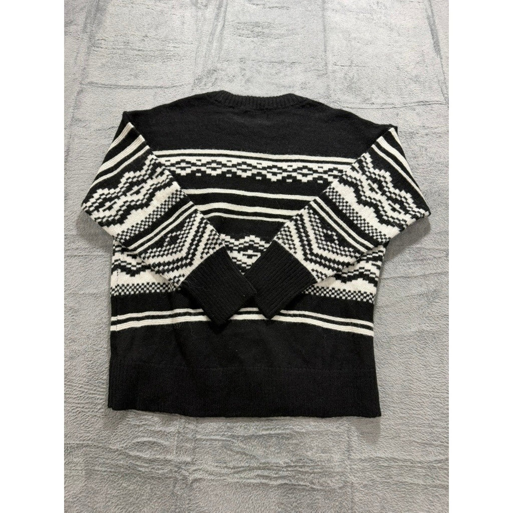 Old Navy Womens Black White Fair Isle Go-Recycled Crewneck Sweater Large Nordic